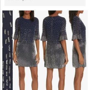 NWT Alice + Olivia "Thym" embellished shift trumpet sleeve dress